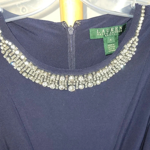 Lauren Ralph Lauren Navy Blue Dress Size  4 Beaded Fit and Flare - Picture 5 of 7